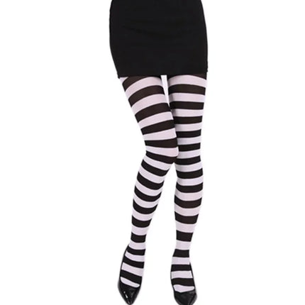 Collant a righe da donna punk stile gotico Collant lunghi arcobaleno Halloween Natale Calza cosplay a vita alta Legging sottile elastico