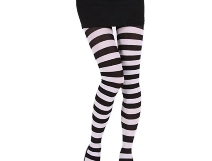 Collant a righe da donna punk stile gotico Collant lunghi arcobaleno Halloween Natale Calza cosplay a vita alta Legging sottile elastico