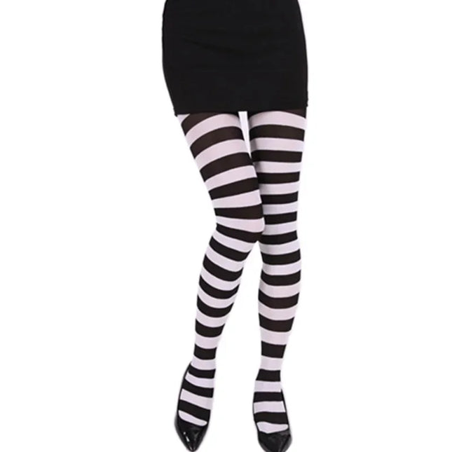 Collants à rayures style punk gothique pour femme Collants longs arc-en-ciel Halloween Noël Chaussettes cosplay taille haute Legging fin et élastique