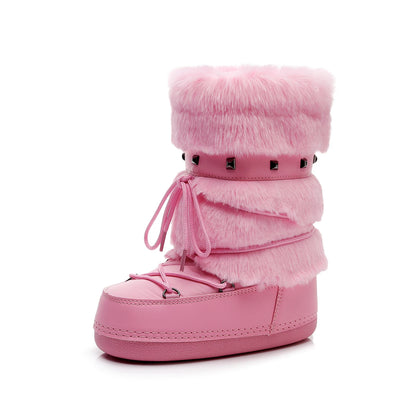 Women's Furry Boots New Warm Skiing Winter Boots Women Space Boots Trendy Ladies Winter Shoes Non-slip Girls Snow Boots