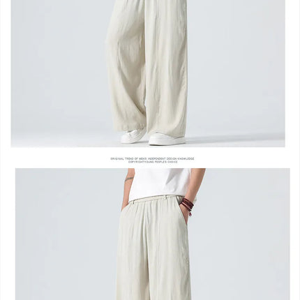 Pantaloni a gamba dritta da uomo in cotone e lino, stile retrò, larghi, leggeri, sottili, stile Nepal, comodi, stile Harajuku, taglie forti fino alla 5XL