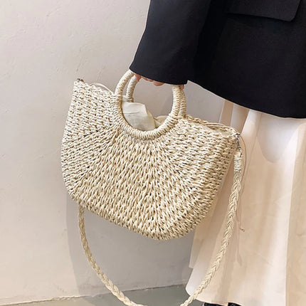 Borse in paglia intrecciata per donna Borsa da viaggio fatta a mano al mare Borsa da spiaggia estiva Nuova borsa a secchiello con manico Shopping Tote Bag Basket Bolsa