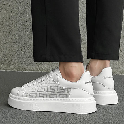 Big Size Men Platform Skate Sneakers Faux Leather Thick Sole White Business Casual Walking Footwear Zapatillas Hombre