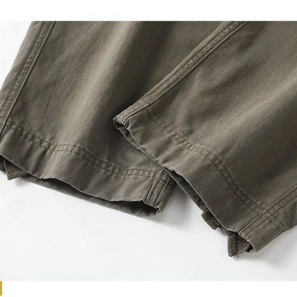 American Style Men's Heavyweight Cotton Cargo Pants Multi-Pocket Casual Loose Straight-Leg Work Trousers Outdoor Jogger Pants