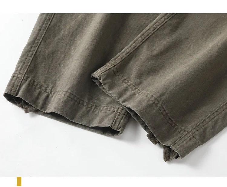 American Style Men's Heavyweight Cotton Cargo Pants Multi-Pocket Casual Loose Straight-Leg Work Trousers Outdoor Jogger Pants