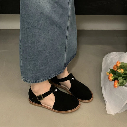 DIMANYU Women's Retro Roman Baotou Sandals, New Summer 2026 Models, Frosted Genuine Leather, Women's Flat Shoes, Perforated Sandals