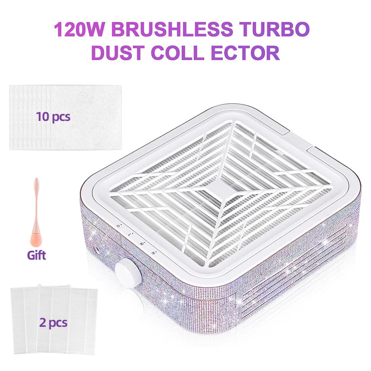 Professional Turbo Vacuum Cleaner Brushless Nail Dust Collector Electric Nail Dust Extractor Fan for Manicure Table Nail Drill Acrylic Powder Gel Dust Removal