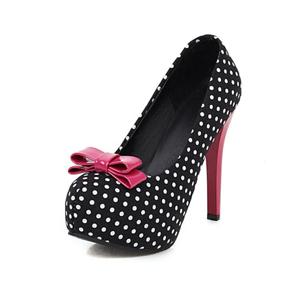 Sexy Super High Heels Women Platform Pumps Polka dot Bow Party Dress Shoes Woman Elegant Wedding Shoes Female 12cm Stilettos PlatiNum