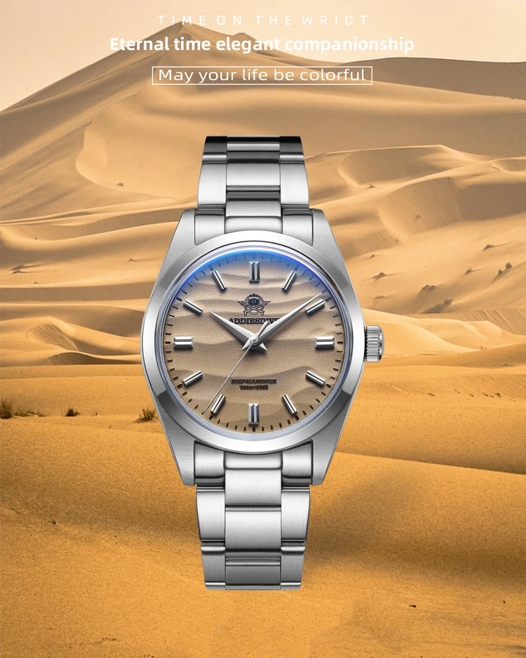 ADDIESDIVE 36mm Top Brand Men Watch Desert Dial Bubble Mirror Pot Cover Glass 10Bar Waterproof Outdoor Sports Quartz Wristwatch