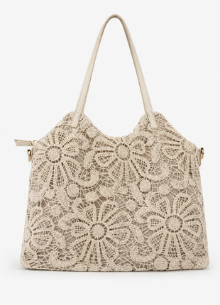 Borsa shopper da donna Alessia in pizzo floreale beige