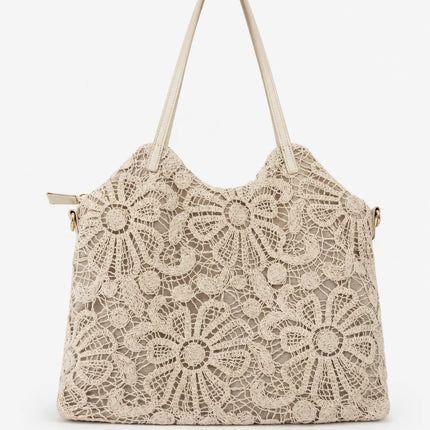Borsa shopper da donna Alessia in pizzo floreale beige