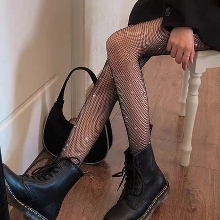 2024 estate a rete diamante collant per le donne moda sexy collant a rete lucida femminile sottile strass maglia calze di nylon collant