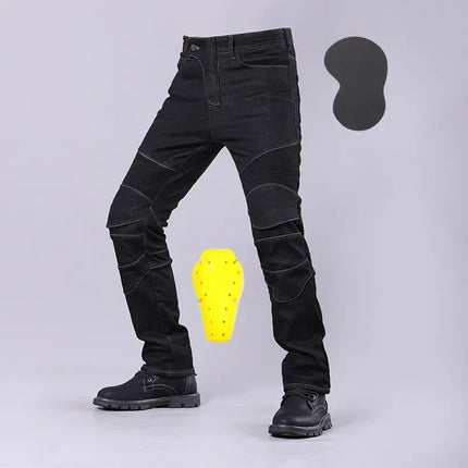 Men's Motorcycle Riding Jeans Pants, Anti-Skid Abrasion Resistant All-Weather Classic Fit Race-Ready Biker Gear PlatiNum
