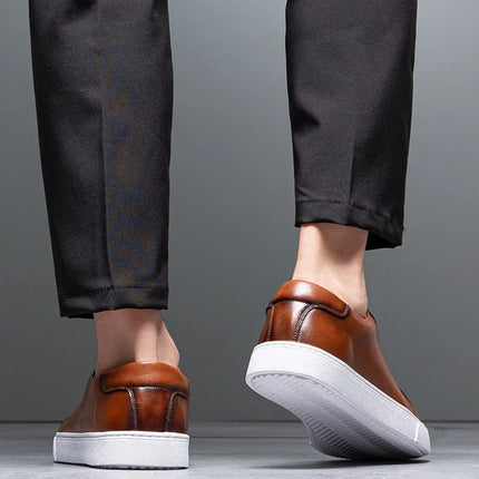 Plus Size 49 Trendy Men Leather Casual Shoes Soft Outdoor Sneakers Comfortable Lightweight Flat Shoes Classic Social Board Shoes