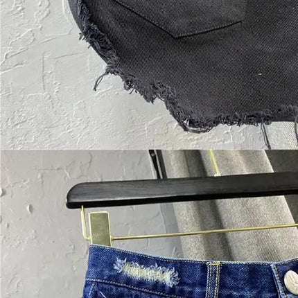 Shorts in denim da donna a vita alta, strappati, con orlo grezzo e sfilacciato, casual, hot pants