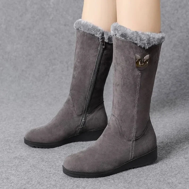 2025 New Women's Boots Fashion Mid-calf Boots Plush Warm Snow Boot Wedge Platform Boots for Women Winter Cotton Boot Botas Mujer