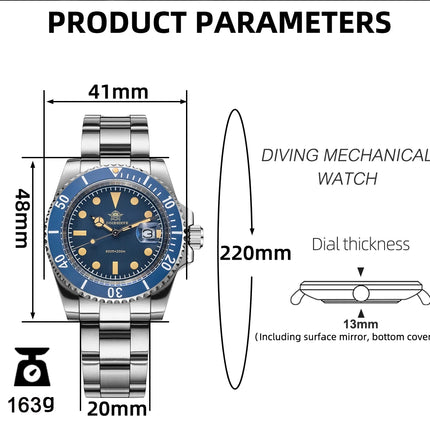ADDIESDIVE 41mm AD2054 Men's Watch Diving Japanese Quartz Movement 200m Waterproof 316L Stainless Steel Ceramic Bezel Luminous