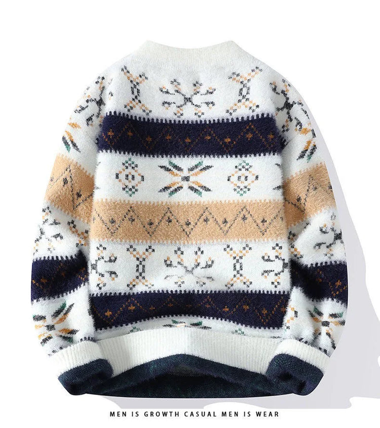 Autumn/winter New Fashion Trend Printed Thickened Warm Knitted Sweater Men's Casual Loose Sports Large Size High Quality Sweater