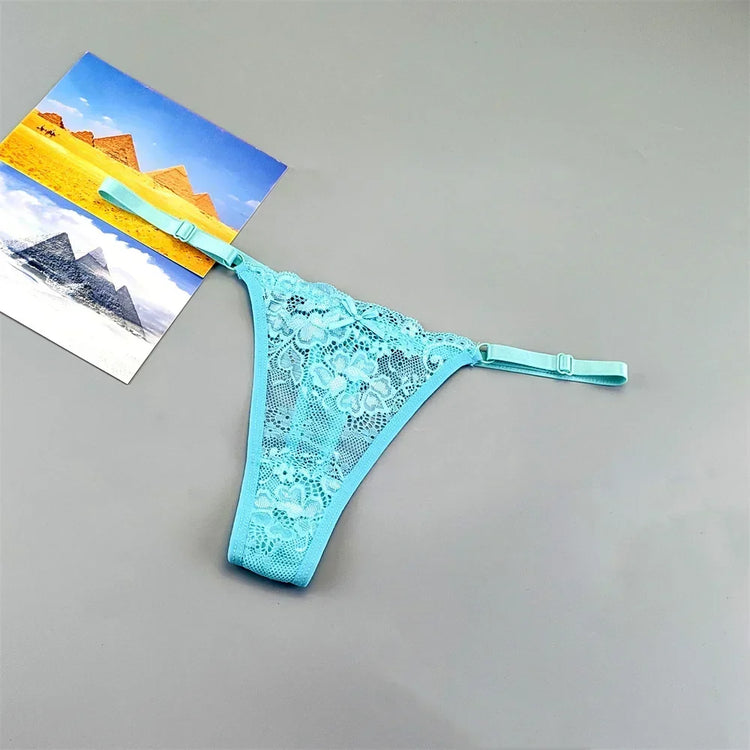 3PCS Adjustable Sexy Transparent Thong Panties Women Lace Underwear Low Waist Female T-back String Underpants