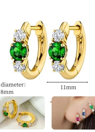 925 Sterling Silver Needle Green Zircon Gold Earrings Heart Hoop Earrings for Women Delicate Stud Earrings Luxury Jewelry Gifts PlatiNum