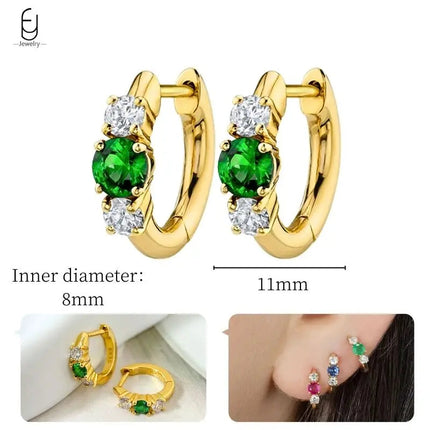 925 Sterling Silver Needle Green Zircon Gold Earrings Heart Hoop Earrings for Women Delicate Stud Earrings Luxury Jewelry Gifts PlatiNum