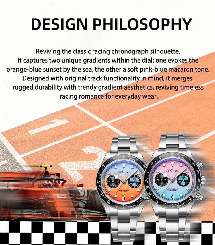 ADDIESDIVE Luxury Men's Quartz Watch AD2559 Ceramic Bezel Bubble Mirror Glass VK64 Chronograph Watches New Calendar Wristwatch