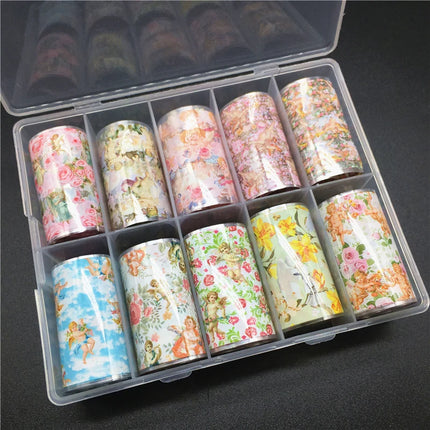 10 Patterns New Metal Nail Foils for Transfer Paper Stickers Floral Chameleon Nails Wraps DIY Water Marble Nail Art Decorations