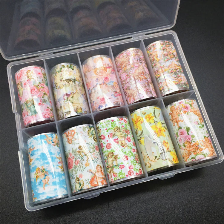 10 Patterns New Metal Nail Foils for Transfer Paper Stickers Floral Chameleon Nails Wraps DIY Water Marble Nail Art Decorations