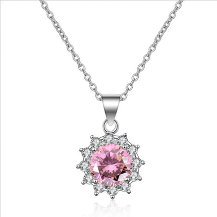 925 Sterling Silver Necklace For Women Round Pendent Sparkling Pave CZ Necklace Fashion Anniversary Birthday Jewelry Gifts N325 PlatiNum