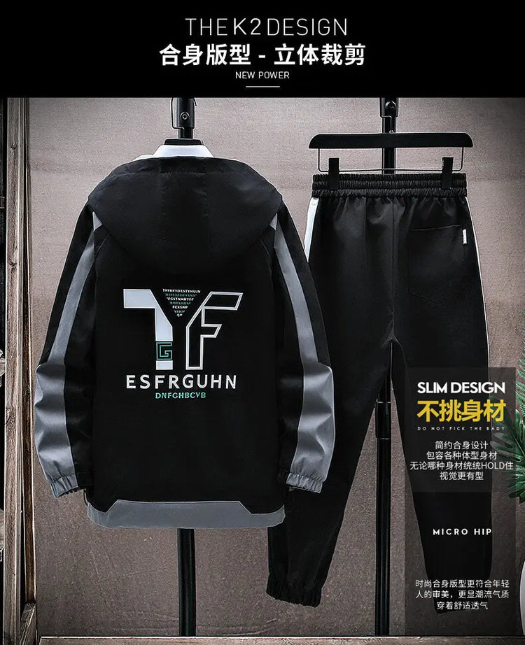 Casual Hooded Jackets And Pants Tracksuit Men's Clothing Sets 2026 Spring Autumn Youth Outdoor Sportswear 2 Pieces Coats Top Set