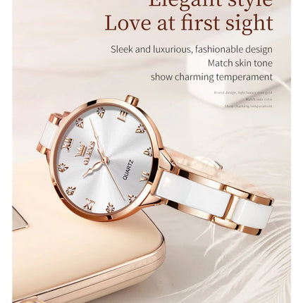Orologio da donna OLEVS 5872, elegante orologio al quarzo con cinturino in ceramica e acciaio, impermeabile, per donna. platinumshop