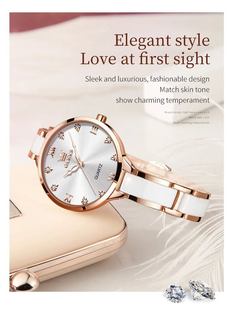 Orologio da donna OLEVS 5872, elegante orologio al quarzo con cinturino in ceramica e acciaio, impermeabile, per donna. platinumshop