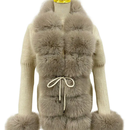 ZADORIN Luxury Fur Cardigan Knit Winter Sweater Women Elegant Detachable Fur Belt White Pink Black Womens Cardigan Korea Style