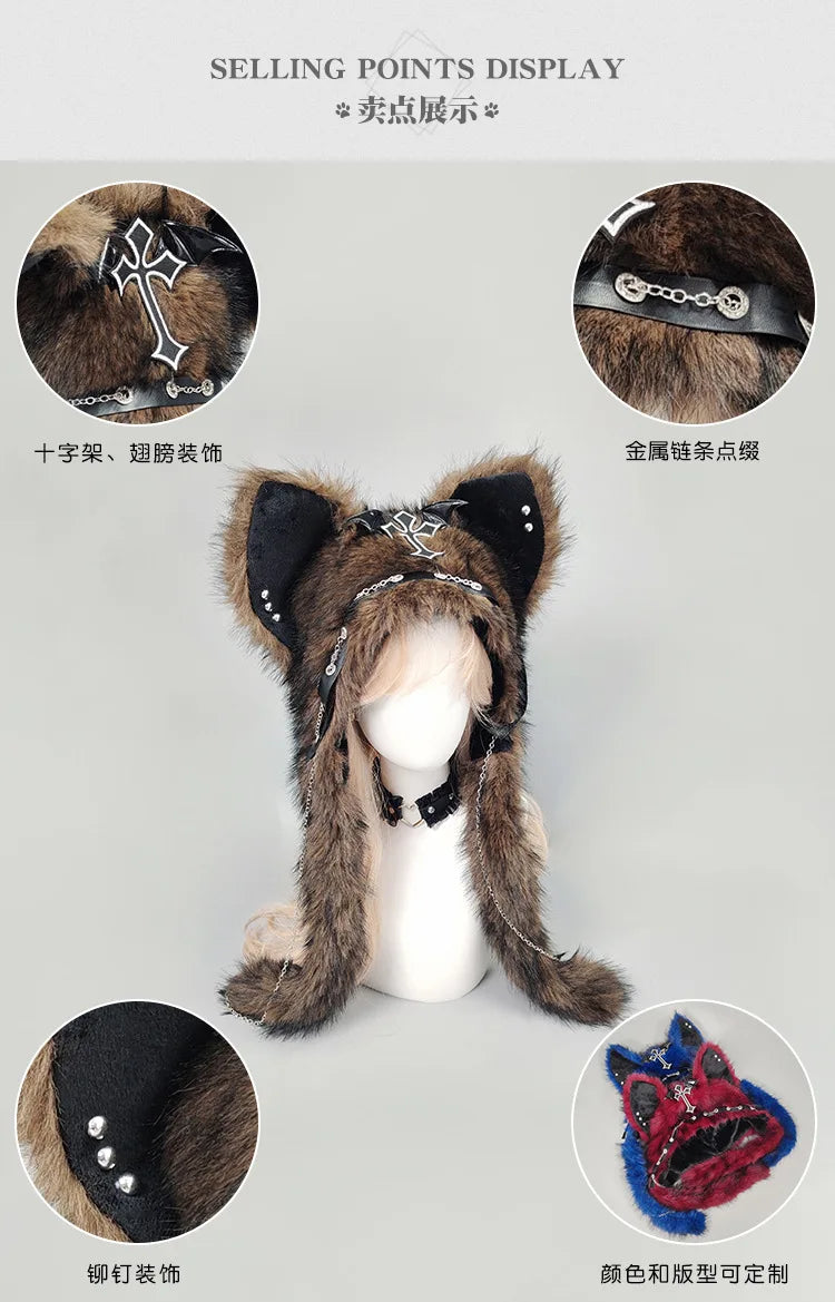 Cat Ear Hat, Punk Style Rock Autumn and Winter Warm Hat, Dark Gothic Style Winter Plush Hat