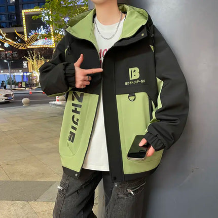 Fashion 2026 Spring Autumn Men's Hooded Casual Jacket Outdoor Windproof Loose Technical Coat Youth Streetwear Top Parka Clothing