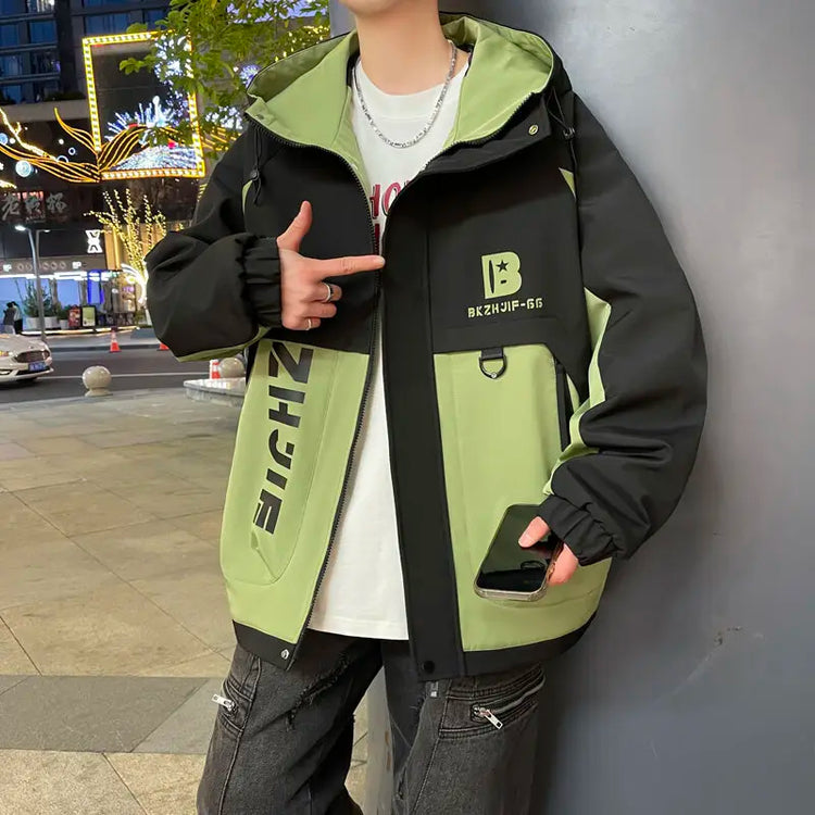Fashion 2026 Spring Autumn Men's Hooded Casual Jacket Outdoor Windproof Loose Technical Coat Youth Streetwear Top Parka Clothing