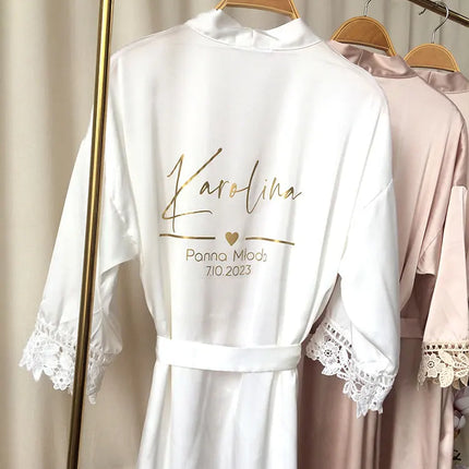 Indumenti da notte estivi personalizzati in pizzo Sposa e damigella d'onore Abito da sposa Abito personalizzato Champagne Kimono Accappatoio in seta Abito da notte in raso