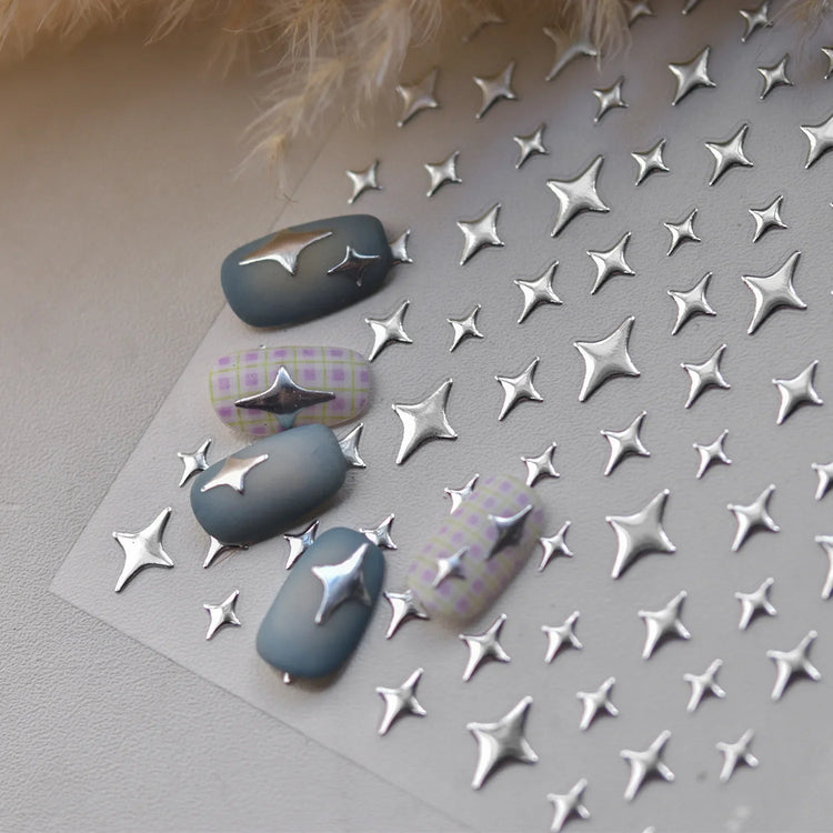 Punk Glitter Powder Blue Pink Star Charm Laser Silver Gold Starlight Rhinestones Moon DIY Nail Art Stickers Manicure Tool Decals