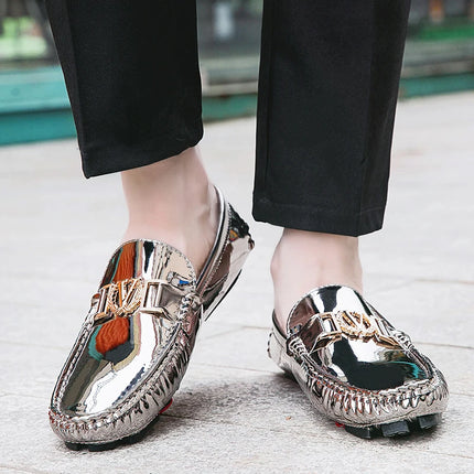 Scarpe Eleganti da Uomo, Mocassini Casual Argento, Taglie Grandi 38-48, Scarpe da Guida alla Moda per Giovani