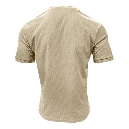 Men's European and American Summer Corduroy Solid Color Slim Casual V-Neck T-Shirt Amazon