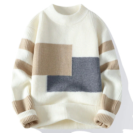 Winter Fashion Sweater Men Patchwork Casual Knit Pullovers Mens Thick Warm Harajuku Loose Knitted Sweaters O-Neck Streetwear Man
