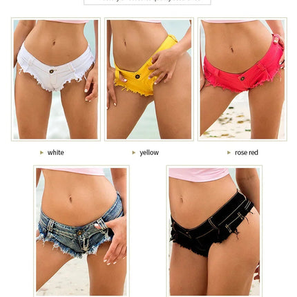 Women's Denim Shorts StreetWear Y2k Low Waisted Denim Beach Bikini Retro Super Shorts Nightclub Bar Pole Dance Clotheshot Summer PlatiNum