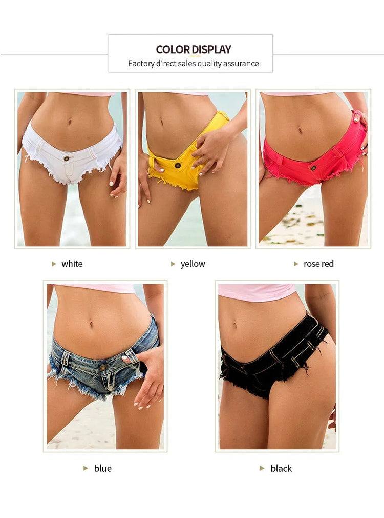 Women's Denim Shorts StreetWear Y2k Low Waisted Denim Beach Bikini Retro Super Shorts Nightclub Bar Pole Dance Clotheshot Summer PlatiNum