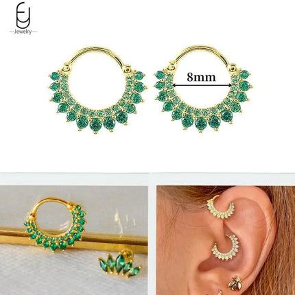 925 Sterling Silver Needle Green Zircon Gold Earrings Heart Hoop Earrings for Women Delicate Stud Earrings Luxury Jewelry Gifts PlatiNum