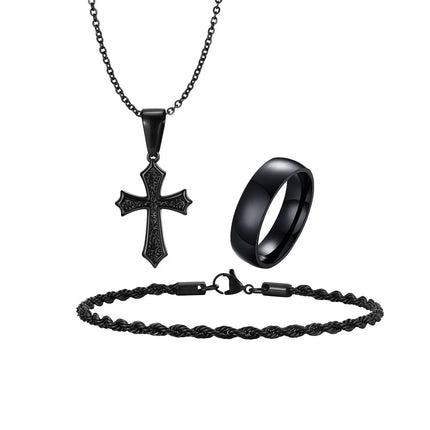 Set di Gioielli Hip Hop da Uomo 3 Pezzi, Ciondolo a Croce in Acciaio Inossidabile, Bracciale con Catena a Corda Intrecciata, Set di Gioielli Regalo per Papà, Figlio, Marito platinumshop