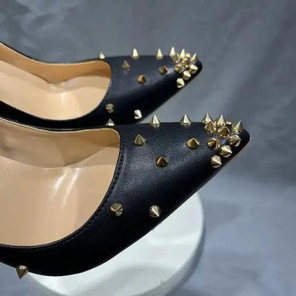 Spike rivetti scarpe da sposa per feste a punta tacchi alti 10cm Sexy bocca superficiale singole scarpe per tutte le stagioni donna taglia grande 35-45 platinumshop