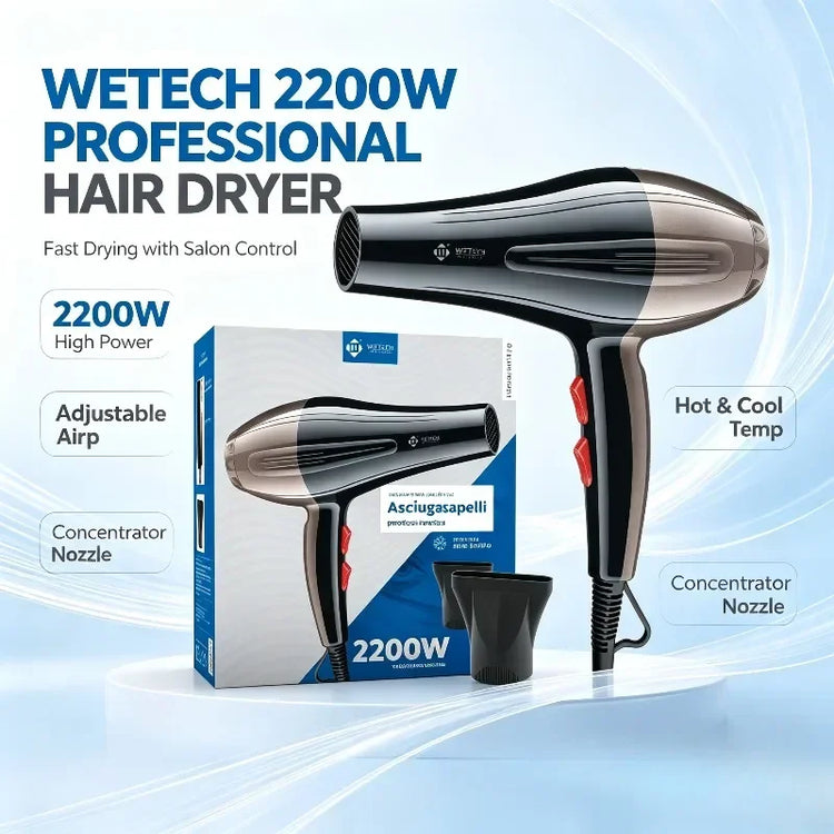 2200W Professional Hair Dryer AC100-240V Adjustable Temperature Speed Cold Shot Blow Dryer With Concentrator Nozzle Salon Home Travel Hair Styling Tool