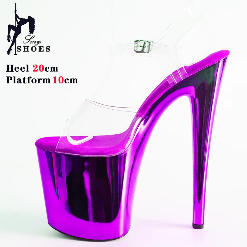 8 Inches Women Shine Electroplated Heel Sandals Pole Dance Shoes Sexy Stripper Nightclub High Heels 20CM Exotic Models Show