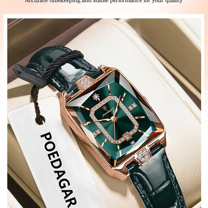 POEDAGAR Rettangolo Orologi da donna di lusso Impermeabile Data Orologio da donna in pelle Elegante orologio da polso da donna al quarzo moda Reloj regalo platinumshop