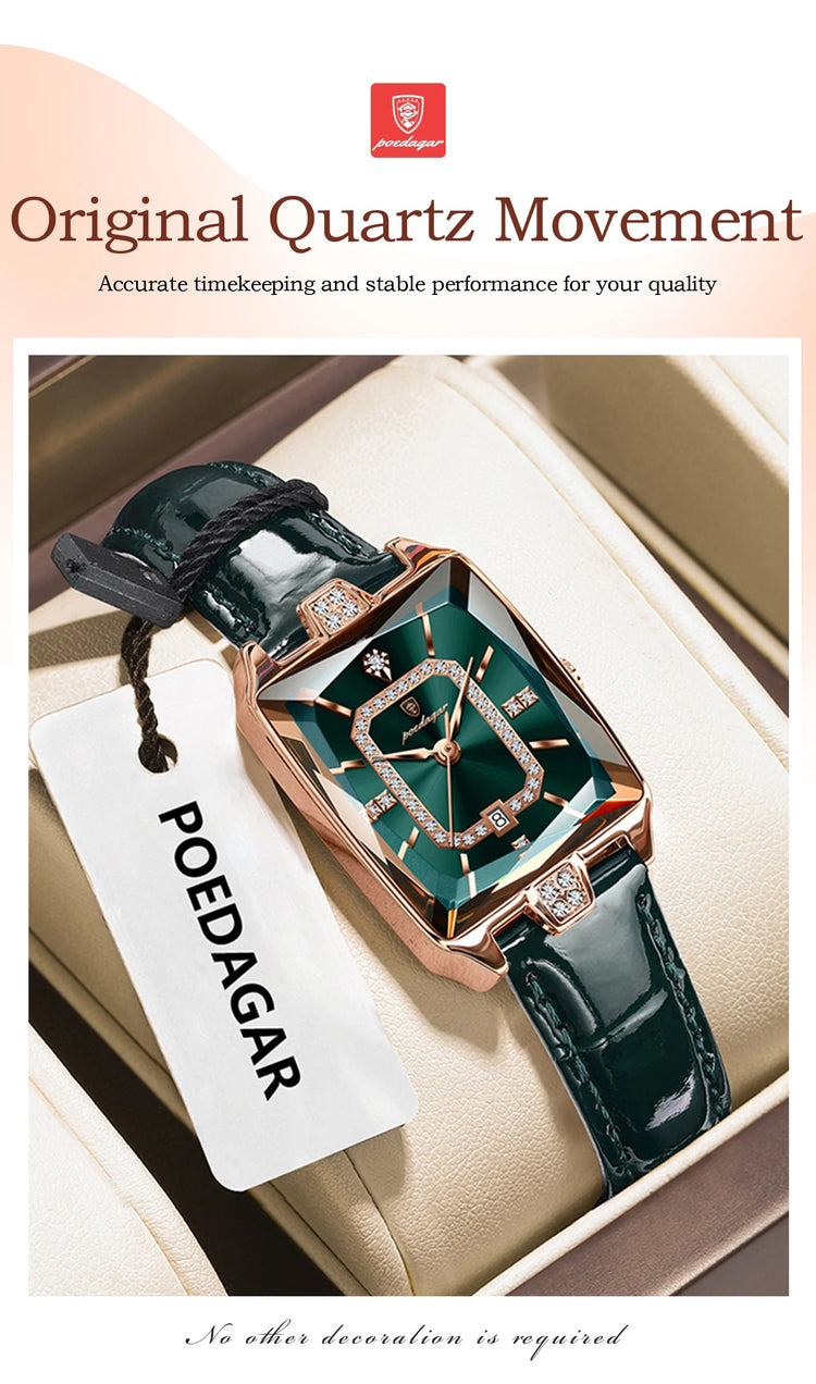 POEDAGAR Rettangolo Orologi da donna di lusso Impermeabile Data Orologio da donna in pelle Elegante orologio da polso da donna al quarzo moda Reloj regalo platinumshop
